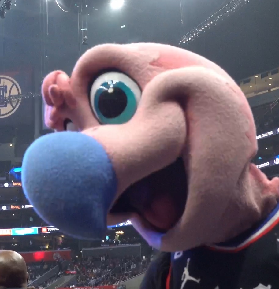 Chuck the Condor greeting fans inside the arena